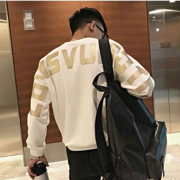 Men's Fashion Luxury Warm Streetwear Sweatshirt Casual Spring Autumn Letters Print Loose O-Neck Y2k Male Long Sleeve Top Clothes