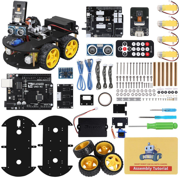 ELEGOO Arduino UNO R3 Project Smart Robot Car Kit V4 with UNO R3, Line Tracking Module,Ultrasonic Sensor, IR Remote Control etc.