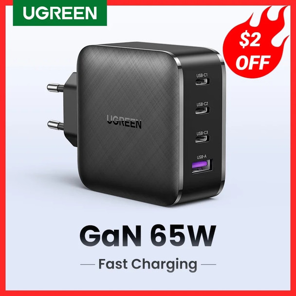 UGREEN 65W GaN Charger Quick Charge 4.0 3.0 Type C PD USB Charger with QC 4.0 3.0 Fast Charger for iPhone 15 14 13 Xiaomi Laptop