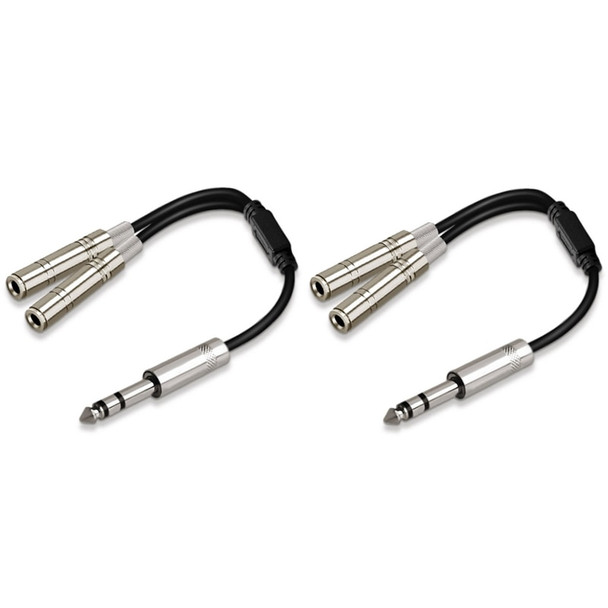 2Pcs 6.35Mm 1/4 Inch Stereo Jack Splitter Cable Adapter Lead Plug To Double 6.35Mm Sockets
