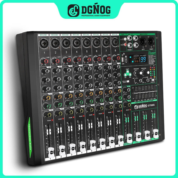 DGNOG GT80S 8 Mono Channel Audio Mixer 99 Effect 7 Band EQ 48V DJ Mixing Console USB Recording Bluetooth Sound Table for stage
