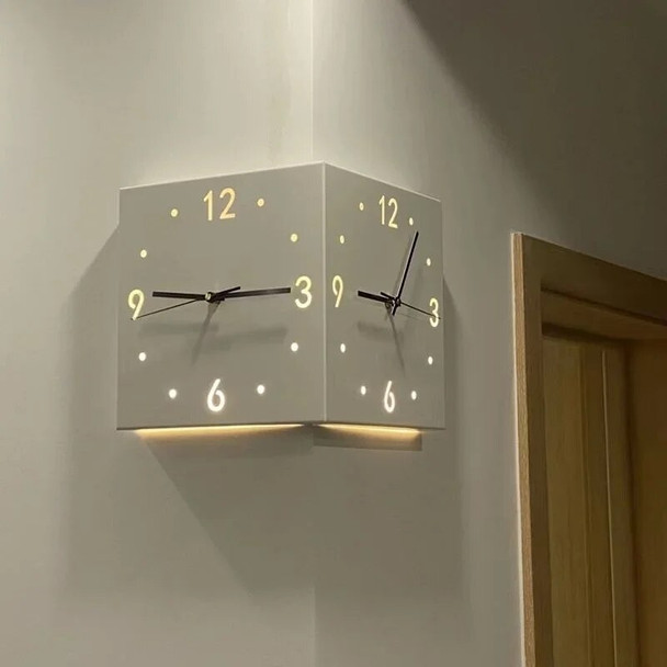 Automatic Induction Lamp Luminous Corner Clock Square Living Room Simple Double-Sided Iron Digital Hollow-out Two-Side