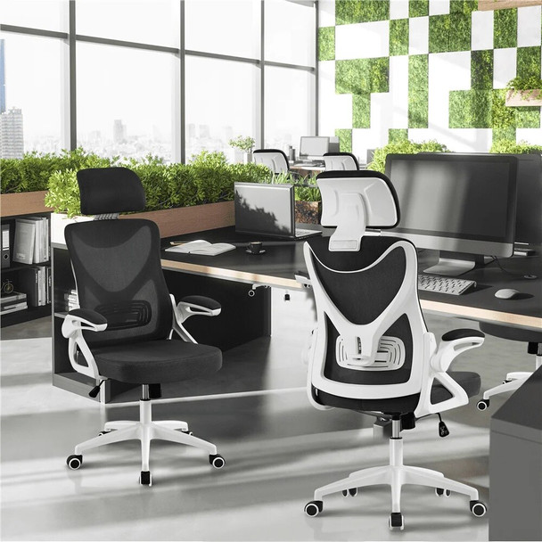 Desk Office Chair with Adjustable Padded Headrest Mesh Back Silent Castors
