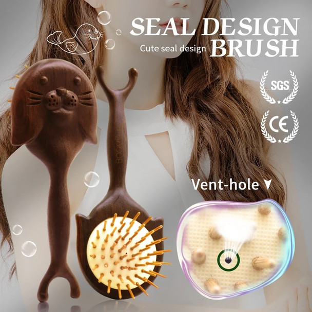Sandalwood Hair Brush Women Head Face Scalp Gua Sha Massager Facial Wide Tooth Massage Comb Point Acupuncture Wooden Comb
