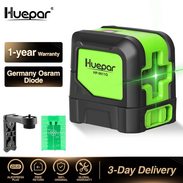 Huepar 2 Lines Laser Level Self Levelling ( 4 degrees) Green Red Beam Laser Horizontal & Vertical Cross-Line with Magnetic Base