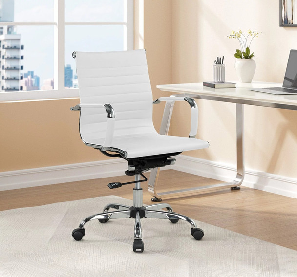 Ribbed Back PU Leather Office Chair, Adjustable Height, White  Computer Chair Office Chairs