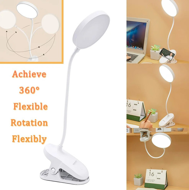 360° Flexible Lamp Clip LED Table Lamps with Clip 3 Brightness Dimming Eye Protection USB Plug Student Night Light Read
