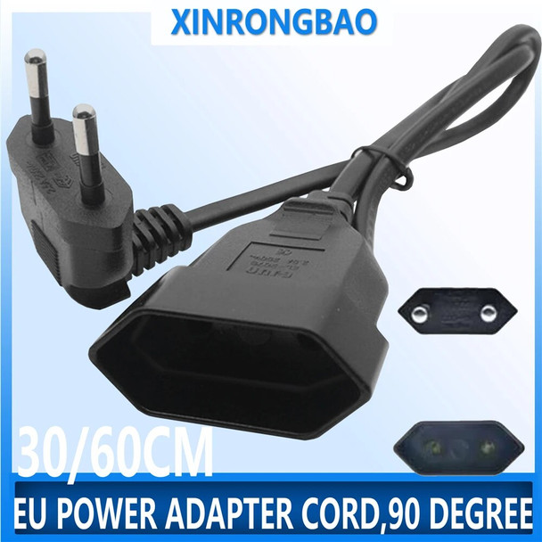 1PCS EU Power Adapter Cord,90 Degree Angled European Round 2Pin Male to Female Plug Power Cable For UPS PDU 30CM 60CM CEE716PA 1