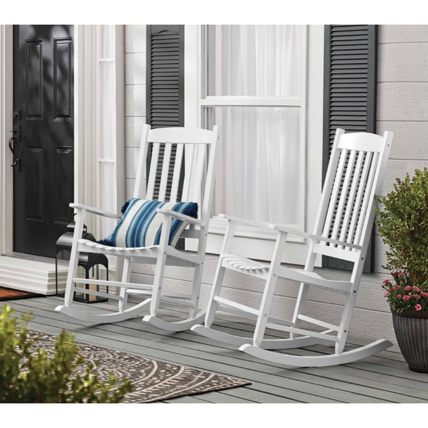 Mainstays Outdoor Wood Porch Rocking Chair, White Color, Weather Resistant Finish  Garden Chair  Outdoor Chair Set Garden Bench