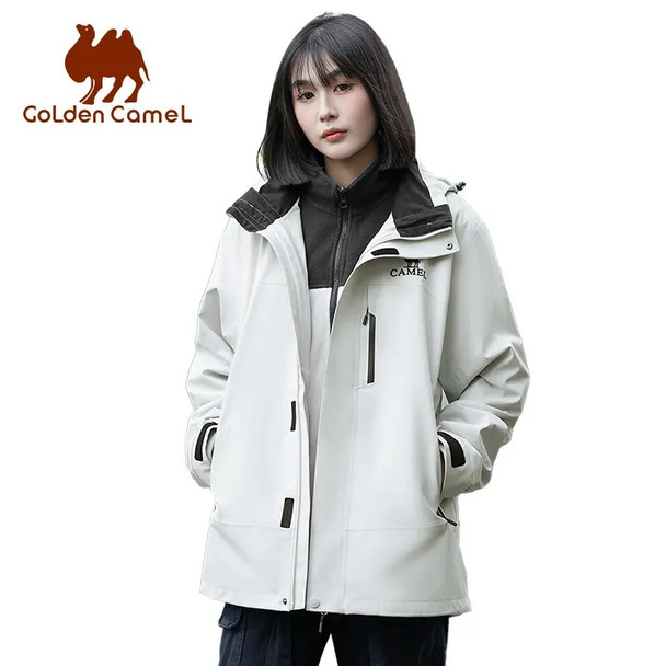 GOLDEN CAMEL Waterproof Hiking Jackets Women Men's Windbreakers Three-proof Fleece Jacket for Women 3 IN1 Detachable Winter Coat