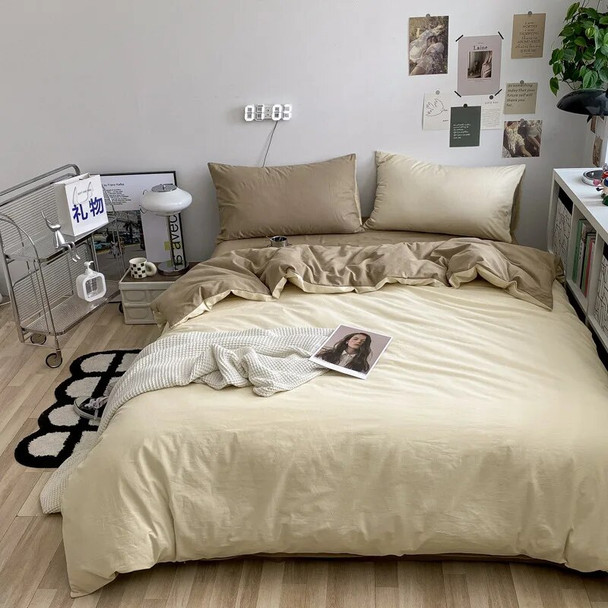 2023 New Arrival Washed Cotton Duvet Cover Solid Color Comfortable Bedding Set