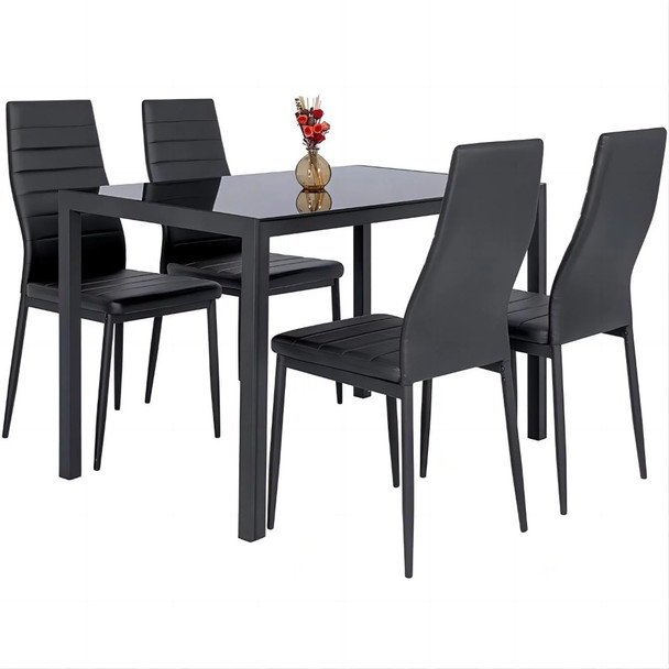 5 Pieces Dining Room Set Tempered Glass Dining Table with 4 Chairs, Black dining room chairs  dining table set furniture