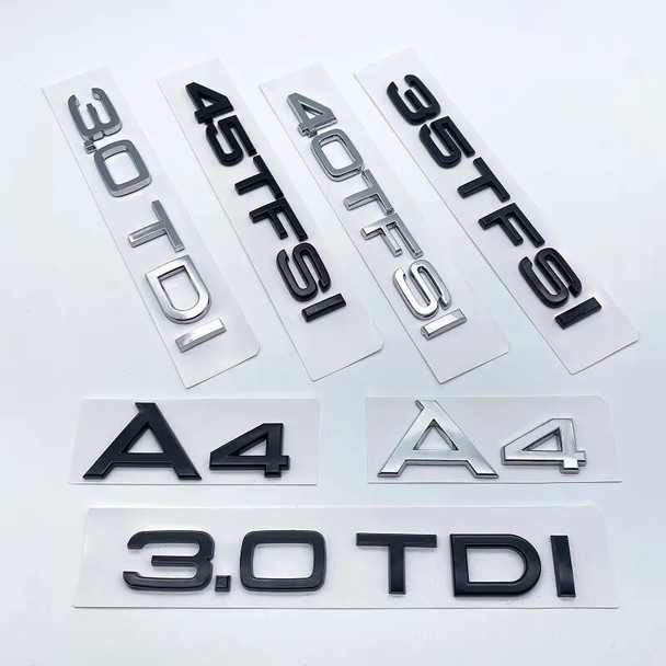 3D Letters Numbers Emblem for Audi A4 40TFSI 45TFSI 50TFSI 30TDI Car Trunk Lid Nameplate Badge Logo Sticker Chrome Glossy Black