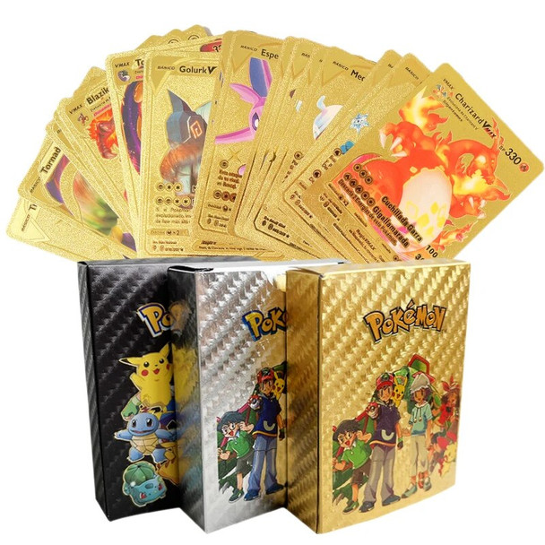 Pokemon Gold Pikachu Cards Box Golden Silver Spanish/English/French Playing Cards Charizard Vmax Gx Game Card Boy Gift