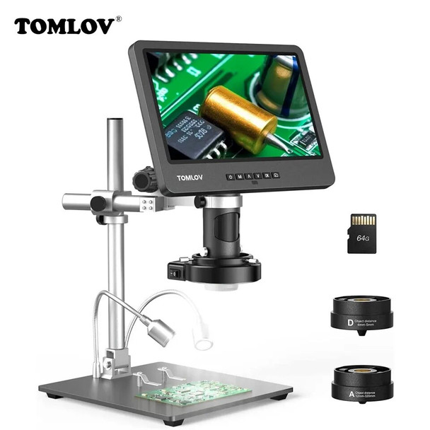 TOMLOV DM602 Pro HDMI Microscope 2000X 3 Lens 10.1 Inch IPS LCD For PCB Soldering Phone Repair Digital Microscopio Coin View