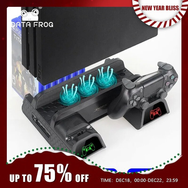 DATA FROG Vertical Cooling Fan Stand For PS4/PS4 Slim/PS4 PRO Console Dual Controller LED Charger Station For SONY Playstation 4