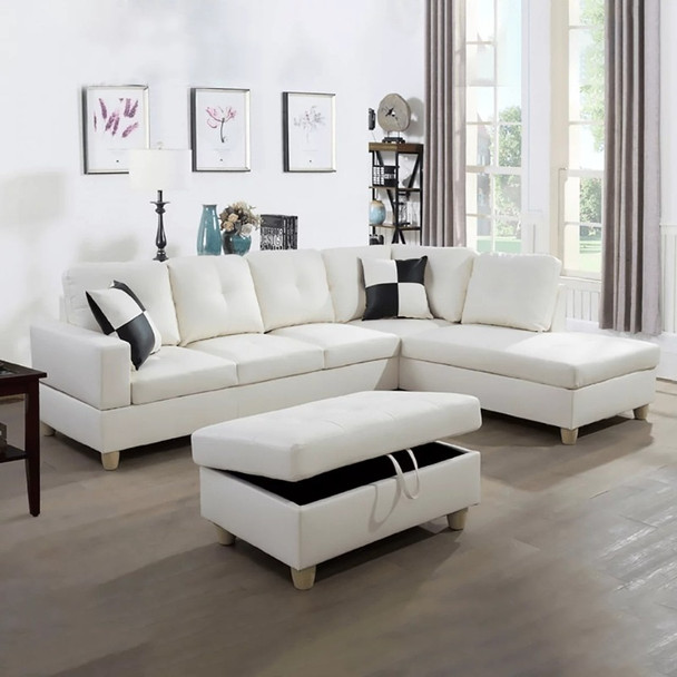 Hommoo Convertible Sectional Sofa, L Shaped Couch for Small Space Living Room, White(Without Ottoman)