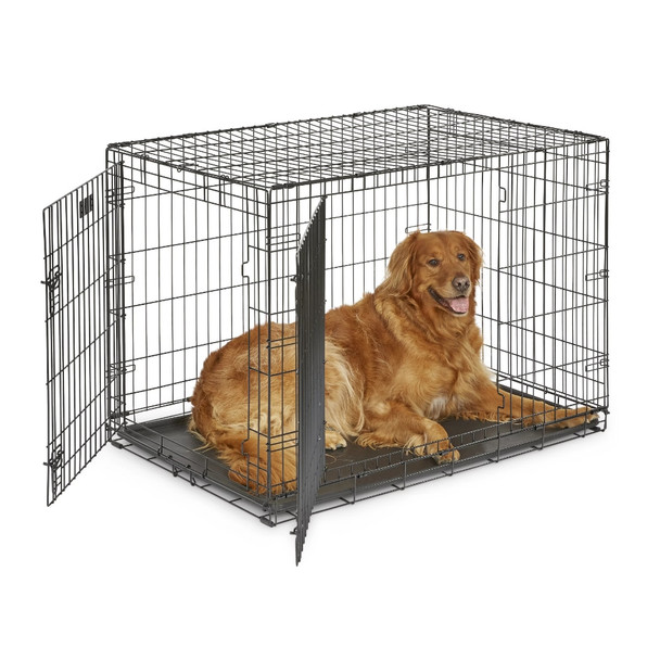 Houses Kennels Dog Crate 22"/24"/30"/36"/42"/48" Double Door Folding Metal Homes for Pets ,Divider Panel, Leak-Proof Dog Pan