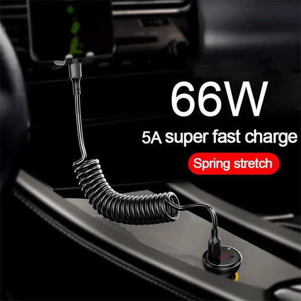 66W 5A USB Type C Data Cable 3A Micro USB Spring Pull Telescopic Fast Charging Cable for Android Phone Accessories Car USB Cable