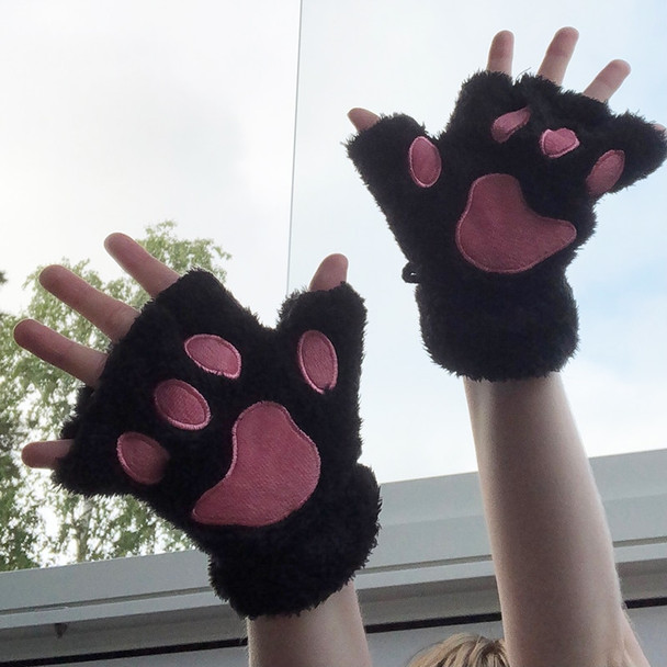 New Winter Gloves Women Bear Plush Cat Paw Claw Gloves Cute Kitten Fingerless Mittens Christmas Halloween for Girls Gift Gloves