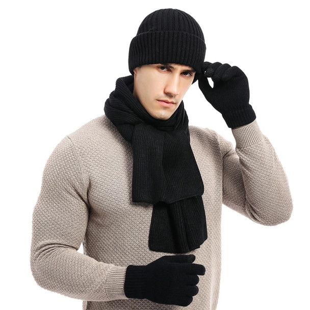 Men's Autumn Winter Keep Warm Set Beanie Gloves Scarf Male Woolen Yarn Knitted Muffler Spring Fall Hat Solid Color Neckerchief