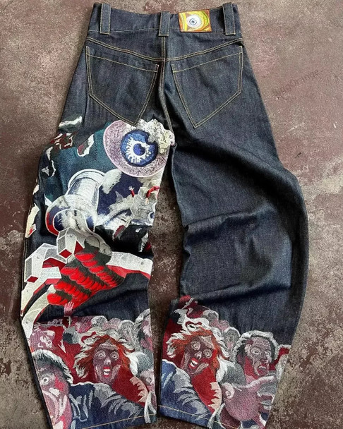 Y2K Jeans Streetwear Harajuku Hip Hop Retro Graphic Baggy Jeans Denim Pants Mens Womens New Gothic High Waist Wide Leg Trouser