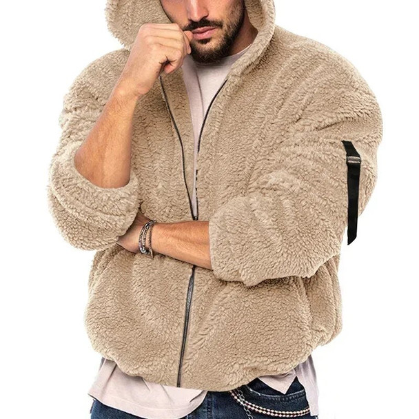 Men's Teddy Bear Fleece Jacket Winter Warm Long Sleeve Jacket Fur Fluffy Hooded Men's Casual Hooded Bomber Jacket