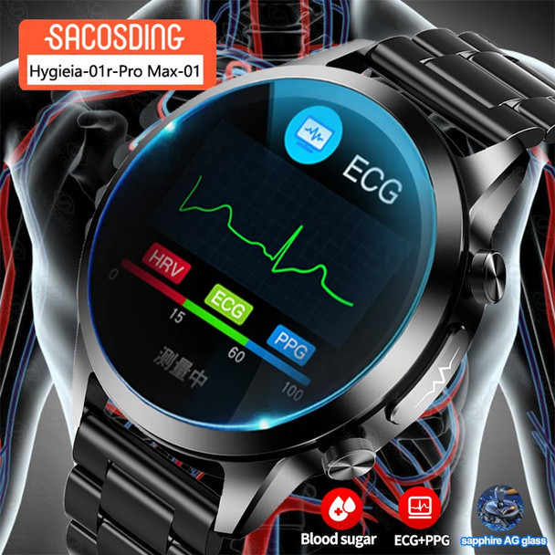 2023 New Sapphire Glass ECG+PPG Smartwatch Blood Sugar Blood lips Body Temperature Health Monitoring Laser Therapy Smart Watch