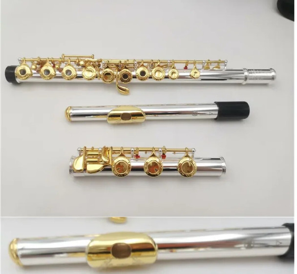 New Flute 471H 17 Hole Closed GL w/SILVER Plated Head, GOLD Features Student Transverse Flauta Obturator C Key With E Key