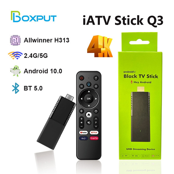 iATV Q3 Smart Black TV Stick Portable Android 10 TV Allwinner H313 ATV 4K Full HDR 2.4G/5G WIFI BT5.0 OTG Media Player TV box