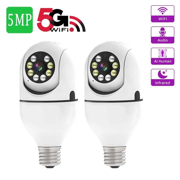 5MP E27 Bulb Camera 5G Wifi Surveillance Cam Indoor Video Home Security Monitor Full Color Night Vision AI Auto Human Tracking
