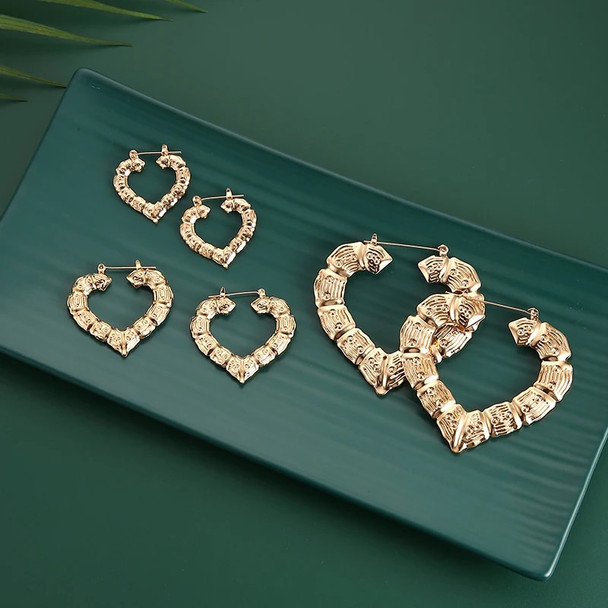3 Pairs Punk Small Medium Big Heart Bamboo Hoop Earrings For Women Bijoux Vintage Light Geometri Earring Statement Rock Jewelry
