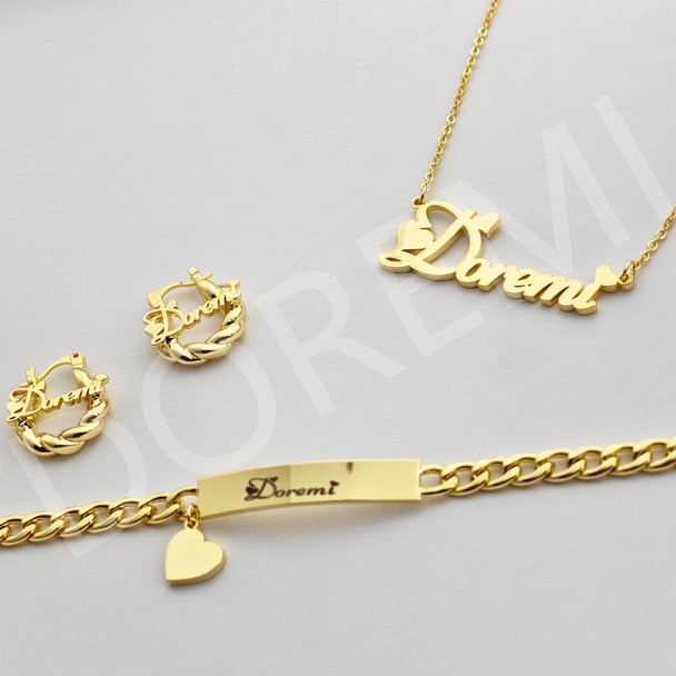 DOREMI Girls Kids Jewelry Set Custom Name Heart Font Necklace Engrave Bracelet 18mm Earring Women Personalized Kids Jewelry DOREMI Girls Kids Jewelry Set Custom Name Heart Font Necklace Engrave Bracelet 18mm Earring Women Personalized Kids Jewelry