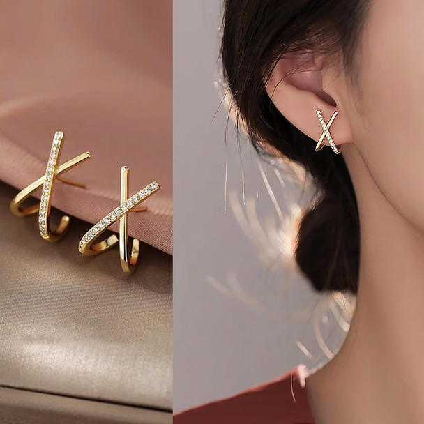 Gold Color Metal Fashion Korean Pearl Earrings For Women Sparkling Zircon Pendant Drop Clip Earrings Wedding Party Jewelry Gifts