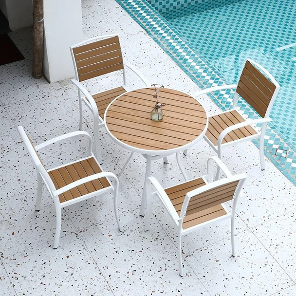 Outdoor plastic wood tables and chairs waterproof and anticorrosive wood simple leisure tables and chairs