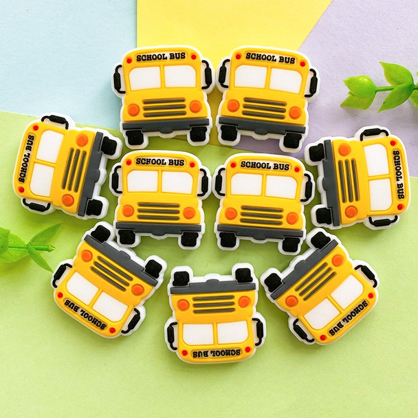 10pcs New School Bus Silicone Beads For Jewelry Making Bulk DIY Pacifier Chain Necklace Accessories Food Grade Baby Toys