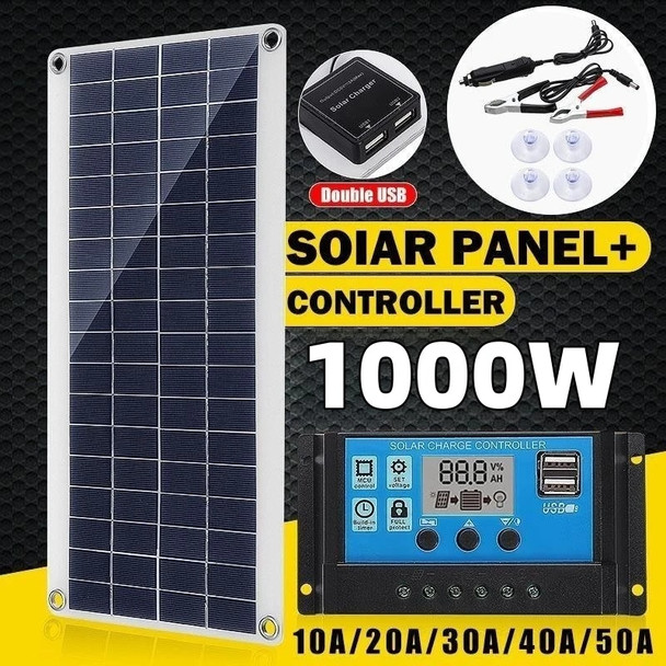 New 1000W Solar Panel 12V Solar Cell 10A-100A Controller Solar Plate Kit For Phone RV Car Caravan Home Camping Outdoor Battery