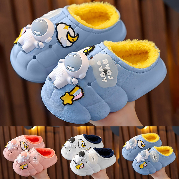 Winter Cartoon Astronaut Children Cotton Slippers Boys And Girls Young Children Indoor Home Non Washable Warm Slippers