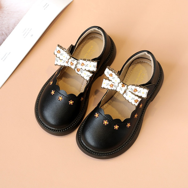 Spring Autumn Girl Fashion Leather Shoes Embroidery Flower Big Bow Princess Mary Jane Party Shoes Solid Color Student Flat Shoes