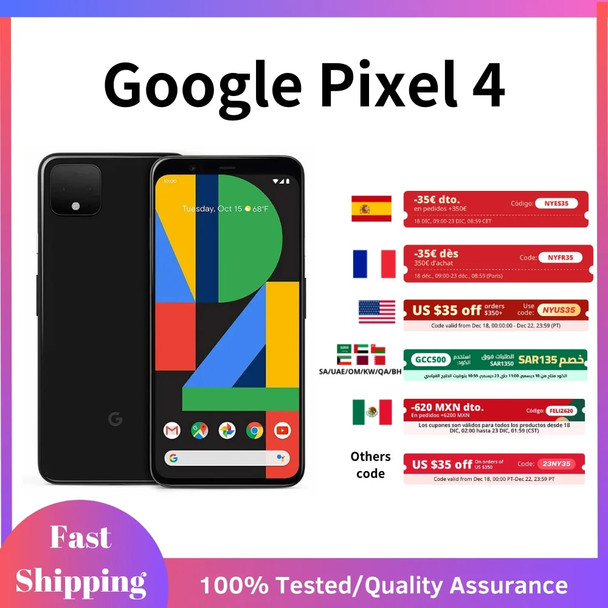 Google Pixel 4 4G Original LTE Mobile Phone 5.7" 6GB RAM 64GB/128GB ROM NFC CellPhone 12MP+16MP Octa Core Android SmartPhone