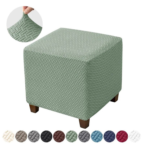 Square Elastic Ottoman Stool Cover Jacquard Stretch Footstool Slipcovers All-inclusive Dust Footrest Covers for Living Room Pouf