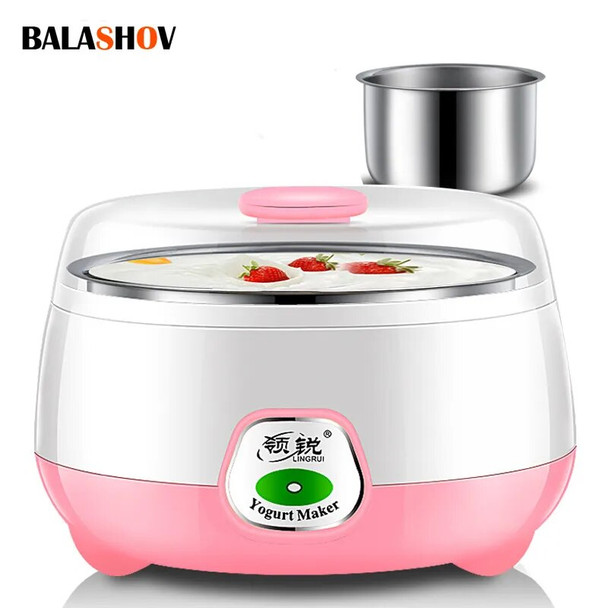 Mini Yogurt Maker Automatic Yogurt Machine Household DIY Yogurt Tools Kitchen Appliances Stainless Steel Tank Pink