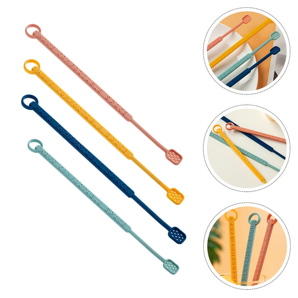 4PCS Silicone Stirring Rod Long Handle Reusable Coffee Tea Juice Stirrer