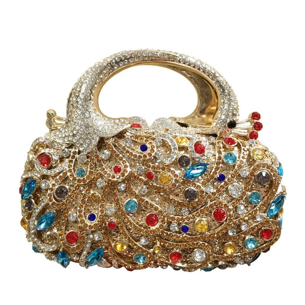 AB Crystal Evening Bag Gold Metal Diamond Dinner Handbags For Lady Rhinestone Clutches Shoulder Handbags Phone Party Prom Purses