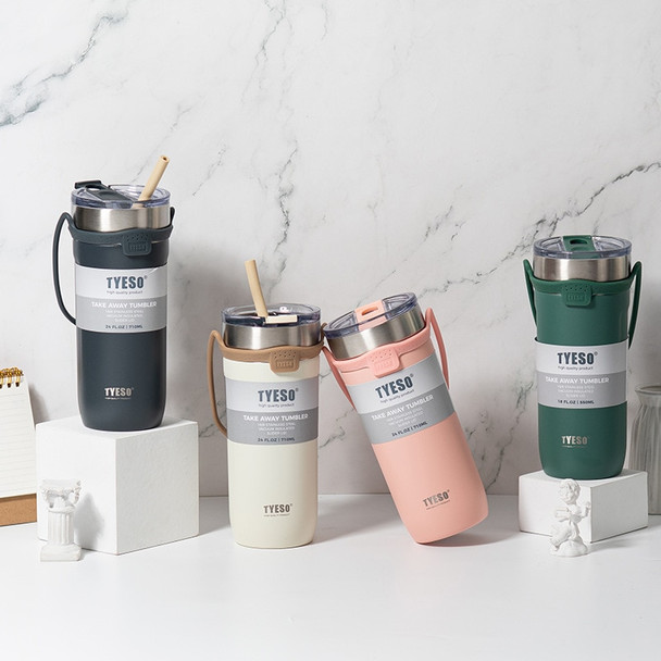 TYESO Thermal Bottle with Straw 304 Stainless Steel Coffee Mug Double Thermos Water Bottle Vacuum Flask Insulated Travel Car Cup