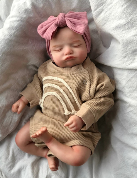 46CM Already Finished Painted Reborn Doll Rosalie Newborn Sleeping Doll Soft Hand-Drawing Hair 3D Skin Tone Visible Veins