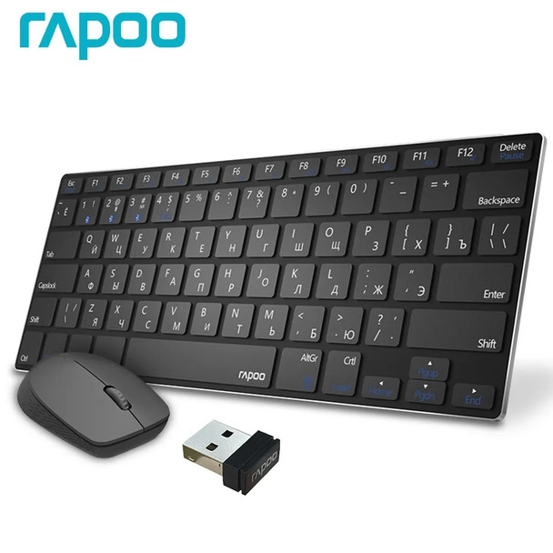 Rapoo 9000M Mini Multi-Mode Silent Wireless Alloy Base Keyboard Optical Mouse Combo Connect to 3 Devices English/Russian Layout