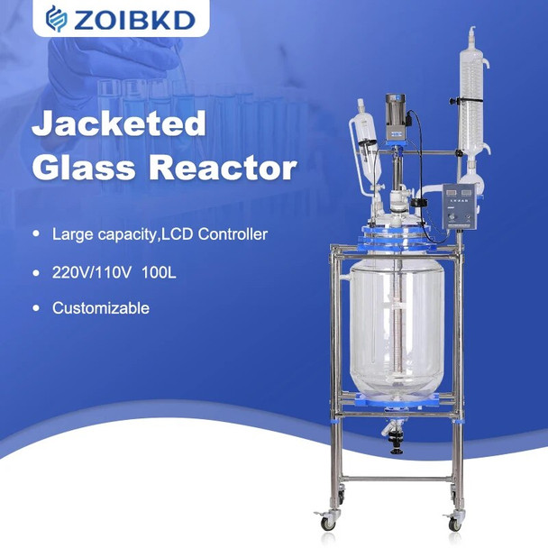 ZOIBKD Large Capacity S-100L Jacketed Reactor Laboratory Glass Reactor Chemical Reaction Vessel With Digital Display (110V/220)