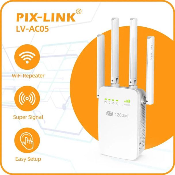PIX-LINK AC05 WiFi Repeater Booster Extender Router Dual Band Wireless 1200Mbps Gigabit 2.4G 5GHz Access Point Signal Amplifier
