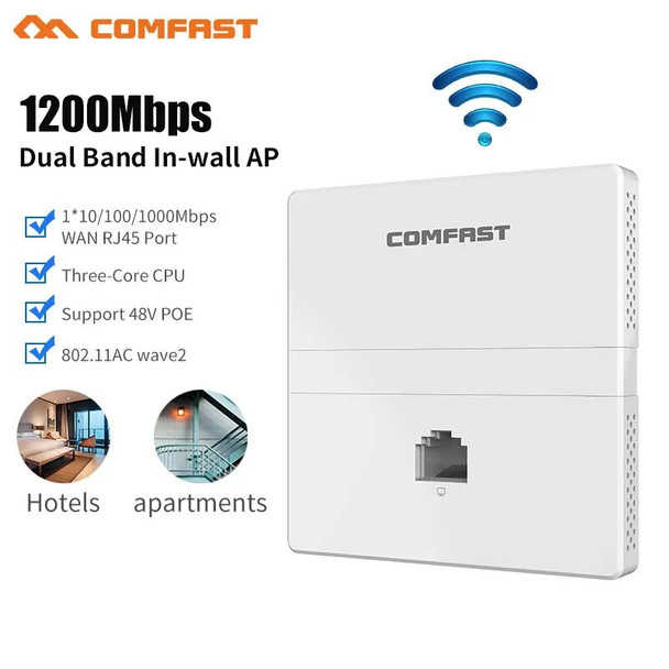 1200Mbps Wireless Dual Band In Wall AP 2.4 +5.8Ghz Gigabit Ethernet Access Point 802.11 AC Hotel Home RJ45 Lan Router Repeater